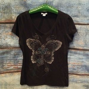 LOVE TO LOVE Brand 3X Black "Butterfly Cross" Tee!